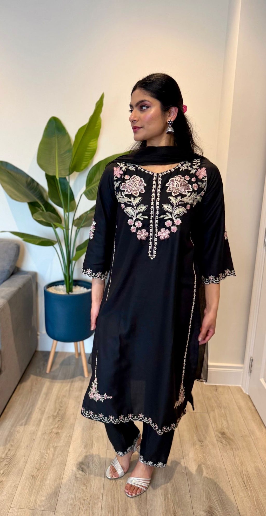 3 Piece Black Embroidered