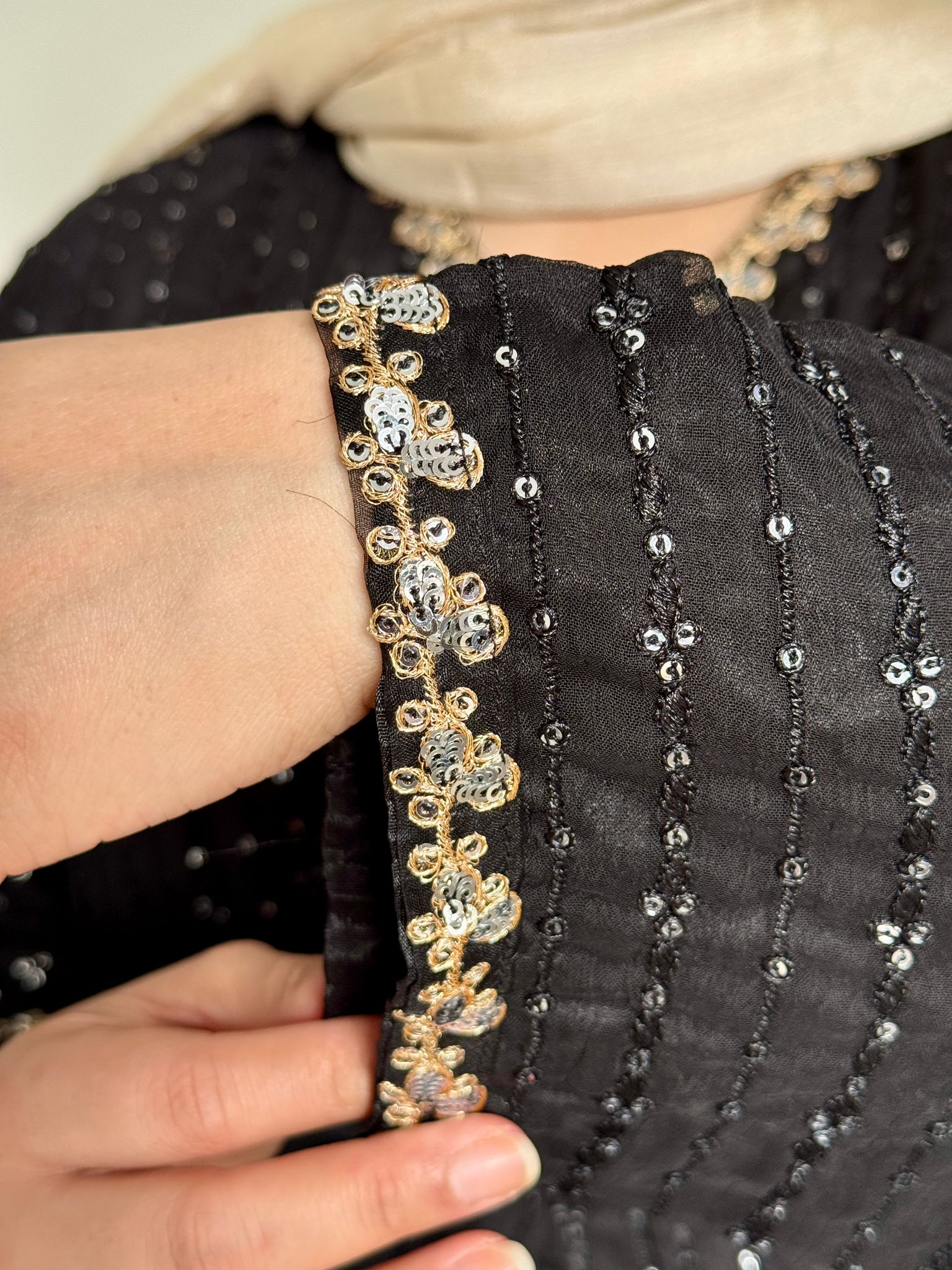 One Piece Black Chiffon Kaftan - (slip stitched inside)