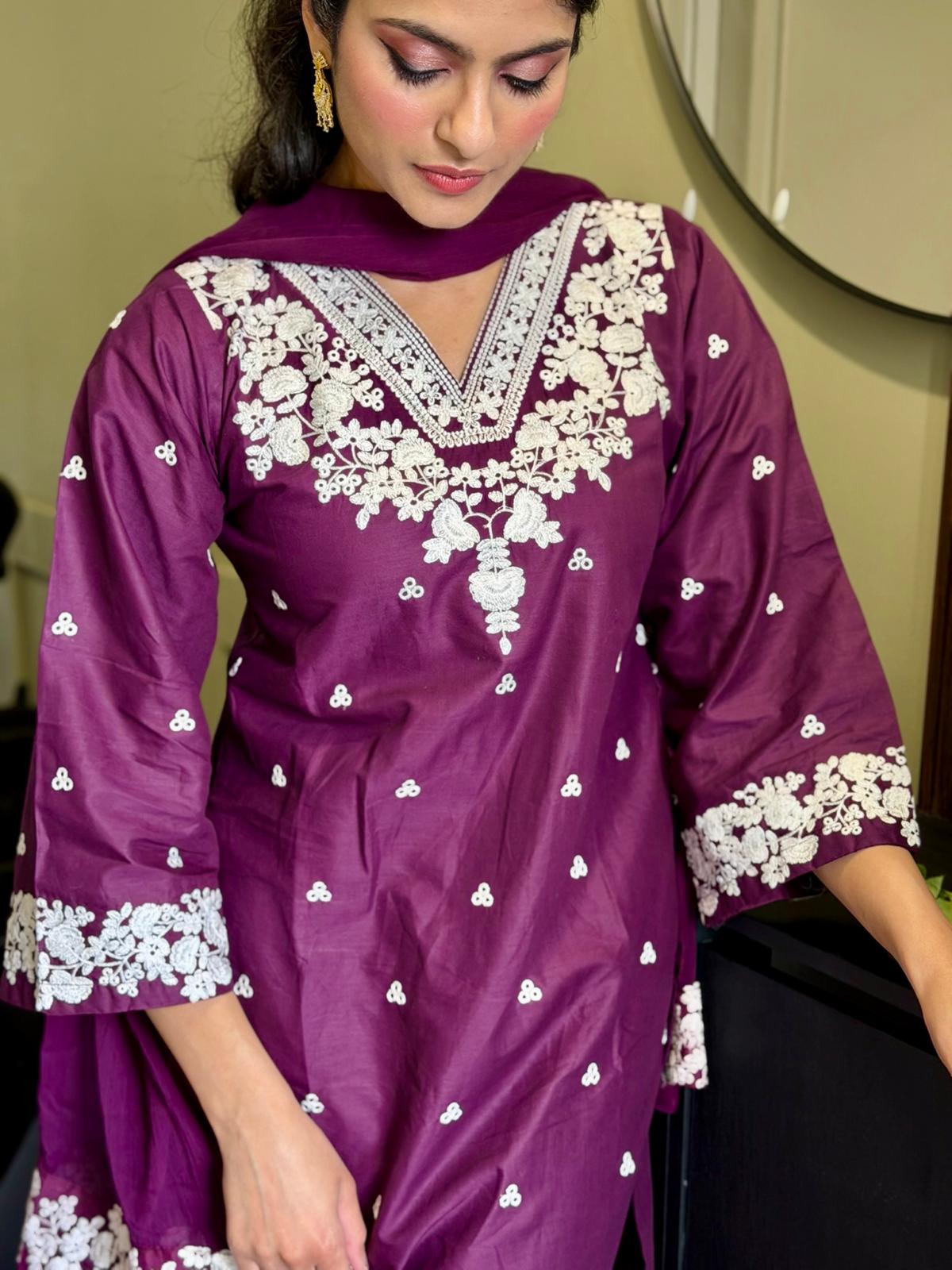 3 Piece Purple embroidered Suit
